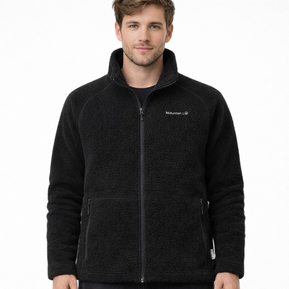 Merrell Large Zipper Fleece Jacket Retro Pile Teddy Black Like New